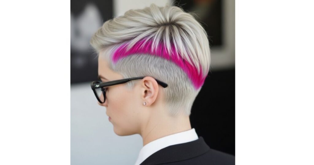 Buzz Cut with Colored Highlights (Platinum, Silver, Pink)