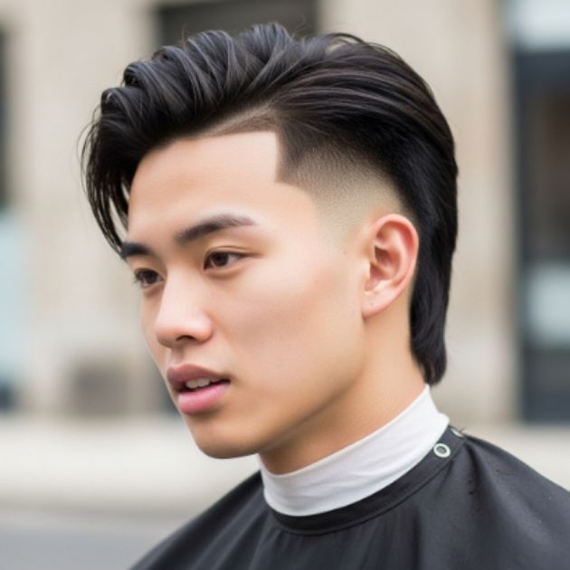 Asian low taper fade mullet hairstyle.
