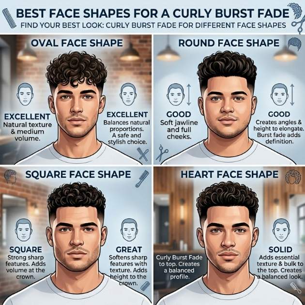 Best Face Shapes for a Curly Burst Fade