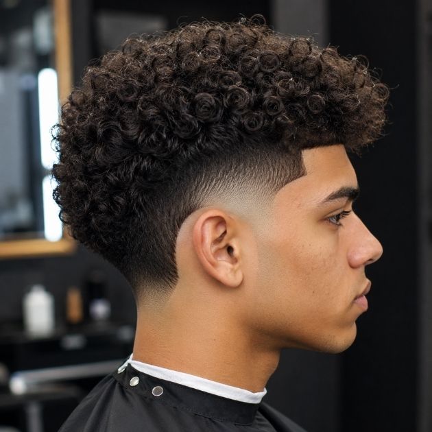 High Curly Burst Fade