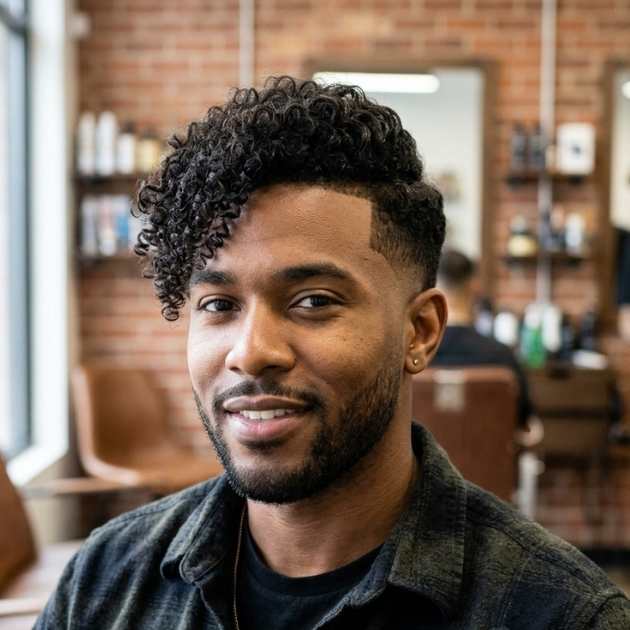Low Taper Curly Side-Swept