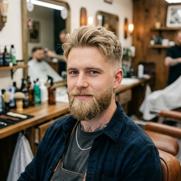 Low Taper Fade Blonde Hair mit Bart