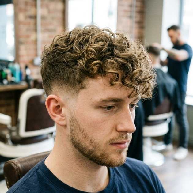 Low Taper Fade Curly Hair Long Top