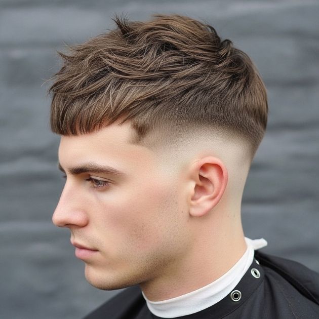 Messy Textured Fringe Low Taper Fade