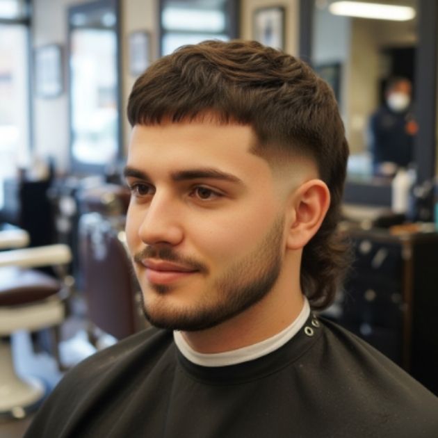 Short hair low taper fade mullet.
